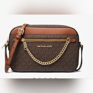 NWT MICHAEL KORS Jet  Set Large Logo Crossbody Bag Brown